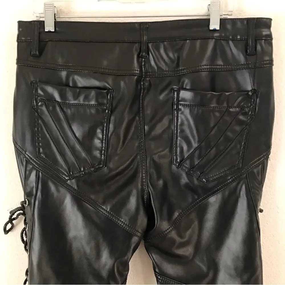 ‎Unbranded black faux leather lace up Moto pants 36*